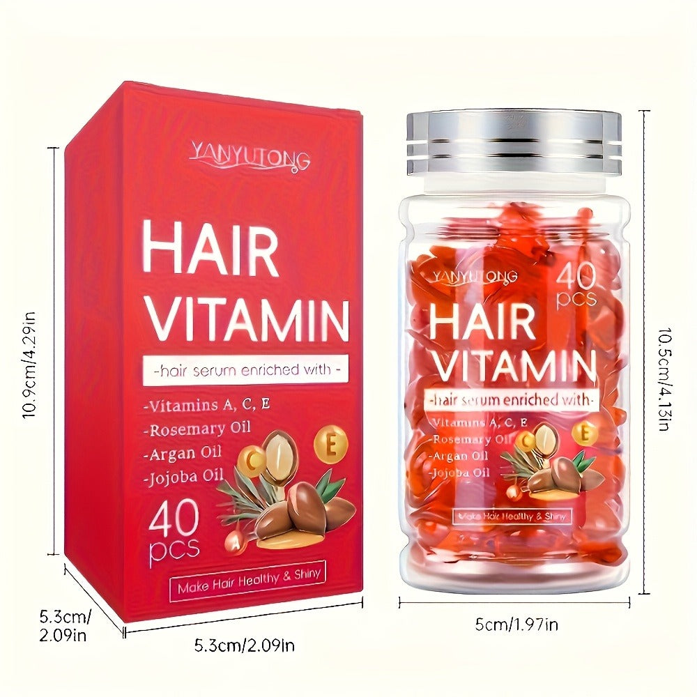 Hair Growth Vitamin Capsules with Moroccan Argan Oil, Keratin & Vitamins A C E B – Anti-Frizz Hair Essence for Dry, Damaged & Curly Hair | Unisex Scalp Care, 40PCS / 40PCS×5