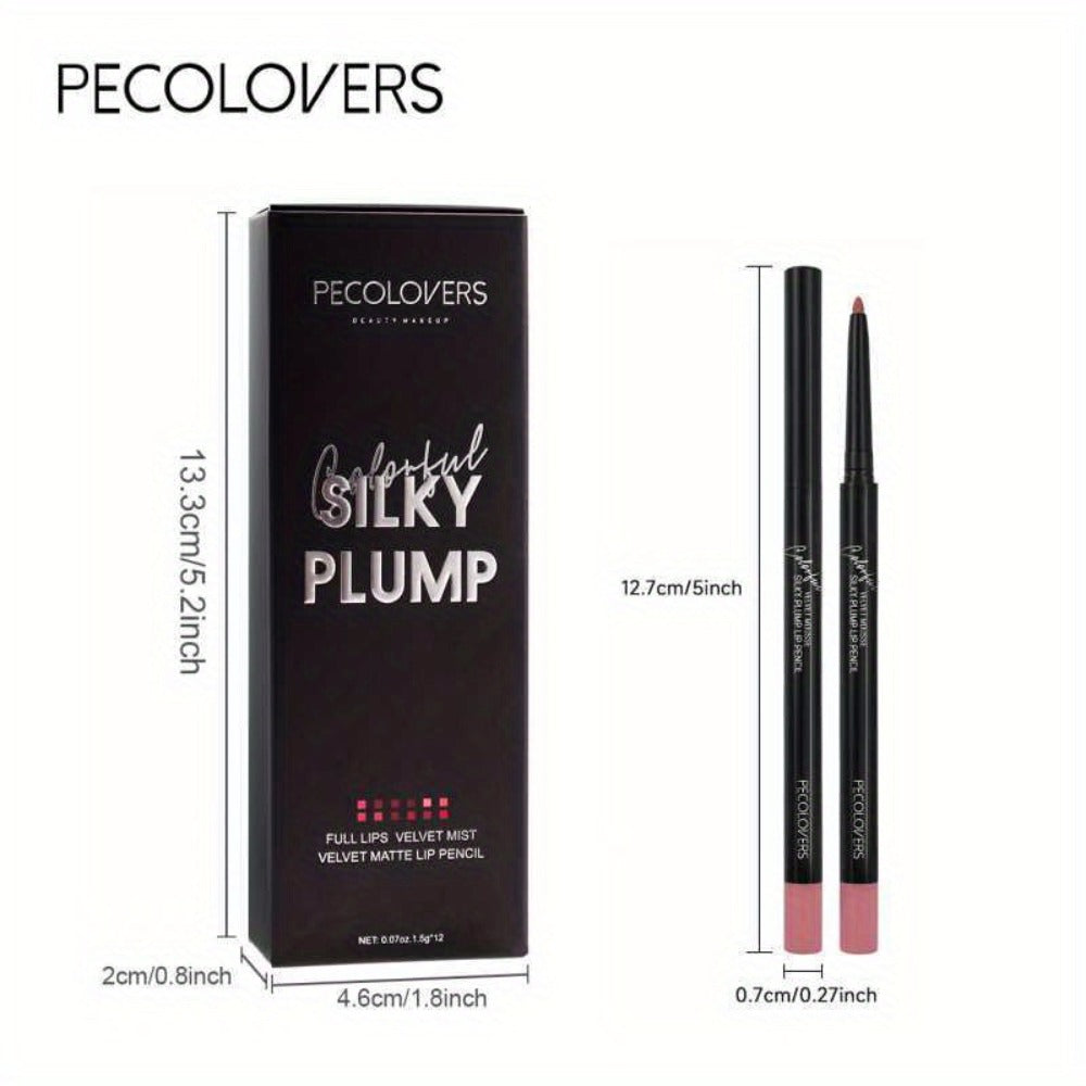Lip Liner Pencil Set 12 Pieces Waterproof Long Lasting Multi-Functional Lip Eye Brow Liner Colorful Cosmetic Makeup Pens for All Skin Tones