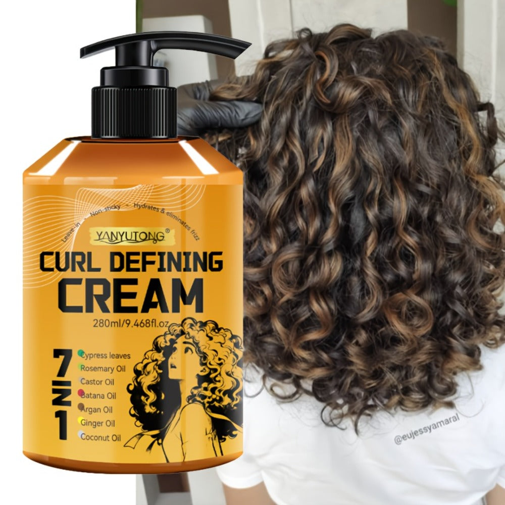 Curl Styling Cream 7-in-1 280ml — Argan Oil & Rosemary Oil Formula for Natural Fluffiness, Frizz Control & Long-Lasting Curl Definition | Waves & Curly Hair
