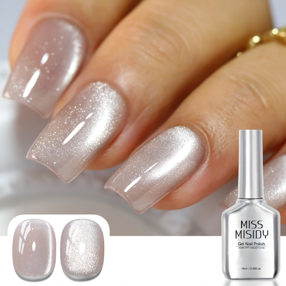MISS MISIDY 0.54oz Ice Clear Nude Cat Eye Gel Nail Polish - Long-Lasting Nail Polish, No Residue, Quick-Dry Glossy Finish, Fragrance-Free Formula for Salon & Home Manicure/Pedicure - Professional & Everyday Nail Art Designs, Nail Polish Gel, Pedicure Prod