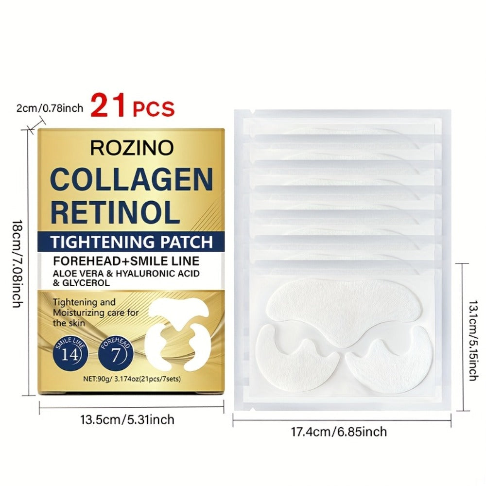 ROZINO 21pcs Collagen & Retinol Face Patches - Target Forehead & Smile Lines with Aloe Vera & Hyaluronic Acid for a Smooth, Happy Glow! Fun 7-Day Care Kit & Perfect Christmas Gift!