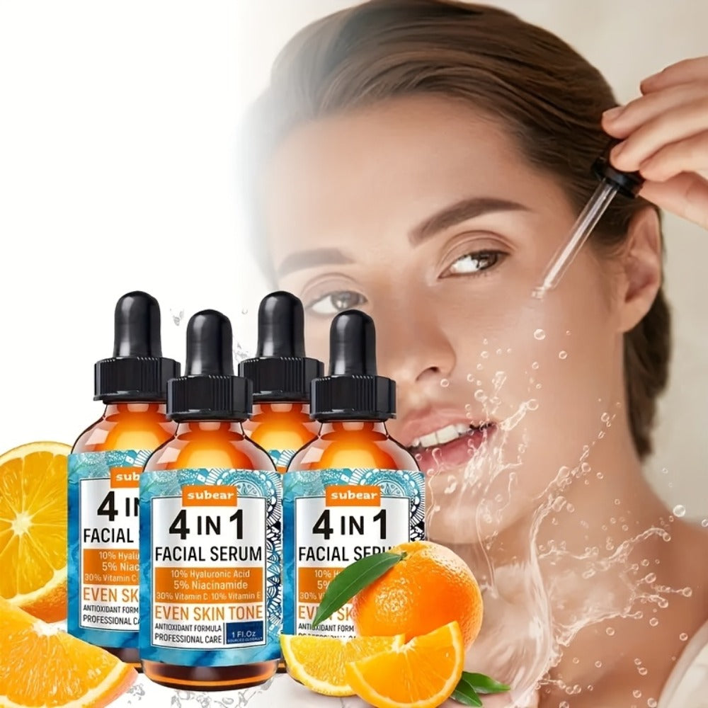 4-In-1 Hyaluronic Acid, Niacinamide, Vitamin C, Vitamin E Facial Serum, Moisturizing, Nourishing Skin, Suitable for All Skin Types 30Ml/1.05Oz (4pcs)