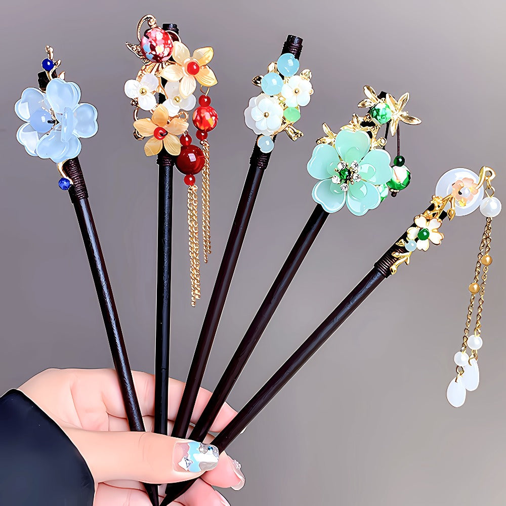 5pcs Flower Wooden Hairpins, New Style Retro Minimalist Hair Accessories, Back of Updo Hair Ornaments, Gifting