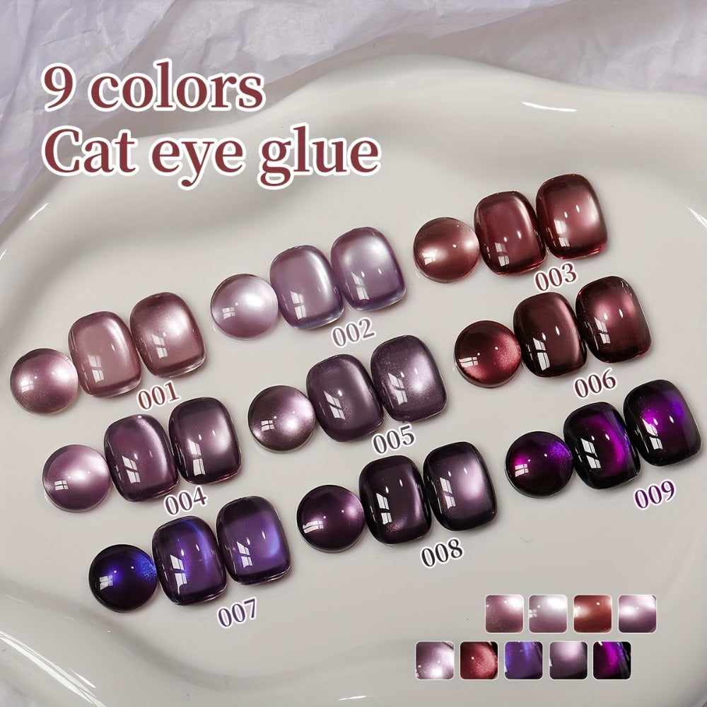 XEIJAYI 9pcs 0.51oz Purple Cat Eye Nail Polish Gel Gel Soak Off Nail Magnetic Gel Polish Nail Art DlY for Salon At Home-No Magnetic Stick Included for