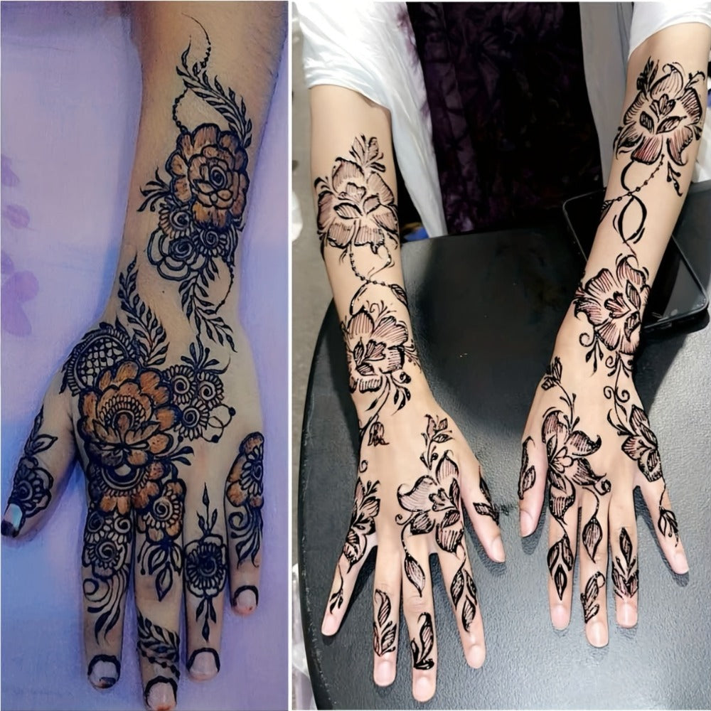 Body Art Tattoo Stencil Kit with Brown Paste Ink & Flash Spray - Hollow Template DIY Freehand Temporary Tattoo Designs 2-Pack SM-16 SM-17