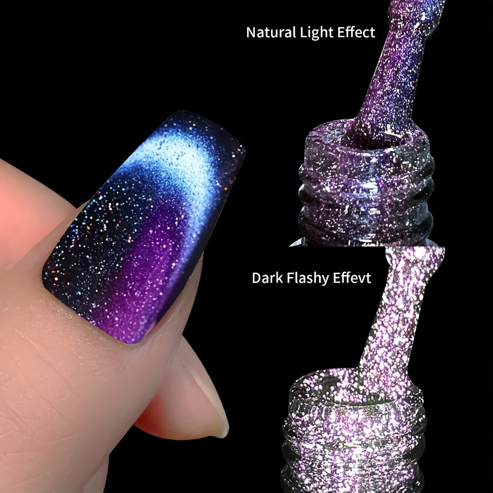 9D Cat Eye Gel Nail Polish - Holographic Rainbow Glitter Nail Polish Blue and Purple, Removable LED Gel Nail Polish for DIY Salon and Home Use, 0.34oz, Paraben Free, Easy to Apply, High Quality Finish, the Perfect Valentine's Day Gift