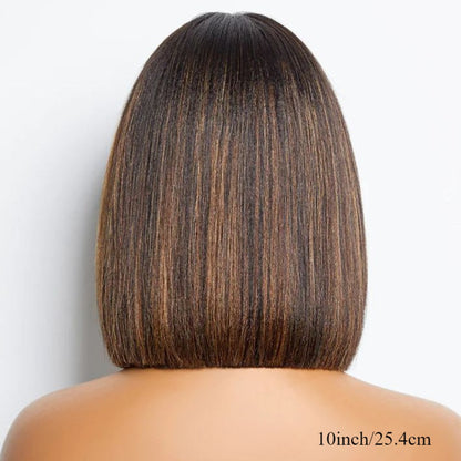 Bob Wig Human Hair Brazilian Straight Short Bob Lace Front Wig 3x1 Lace Part with Bangs Pre-Plucked Natural Hairline Color 1B/30 Highlight 10-12 Inch Women