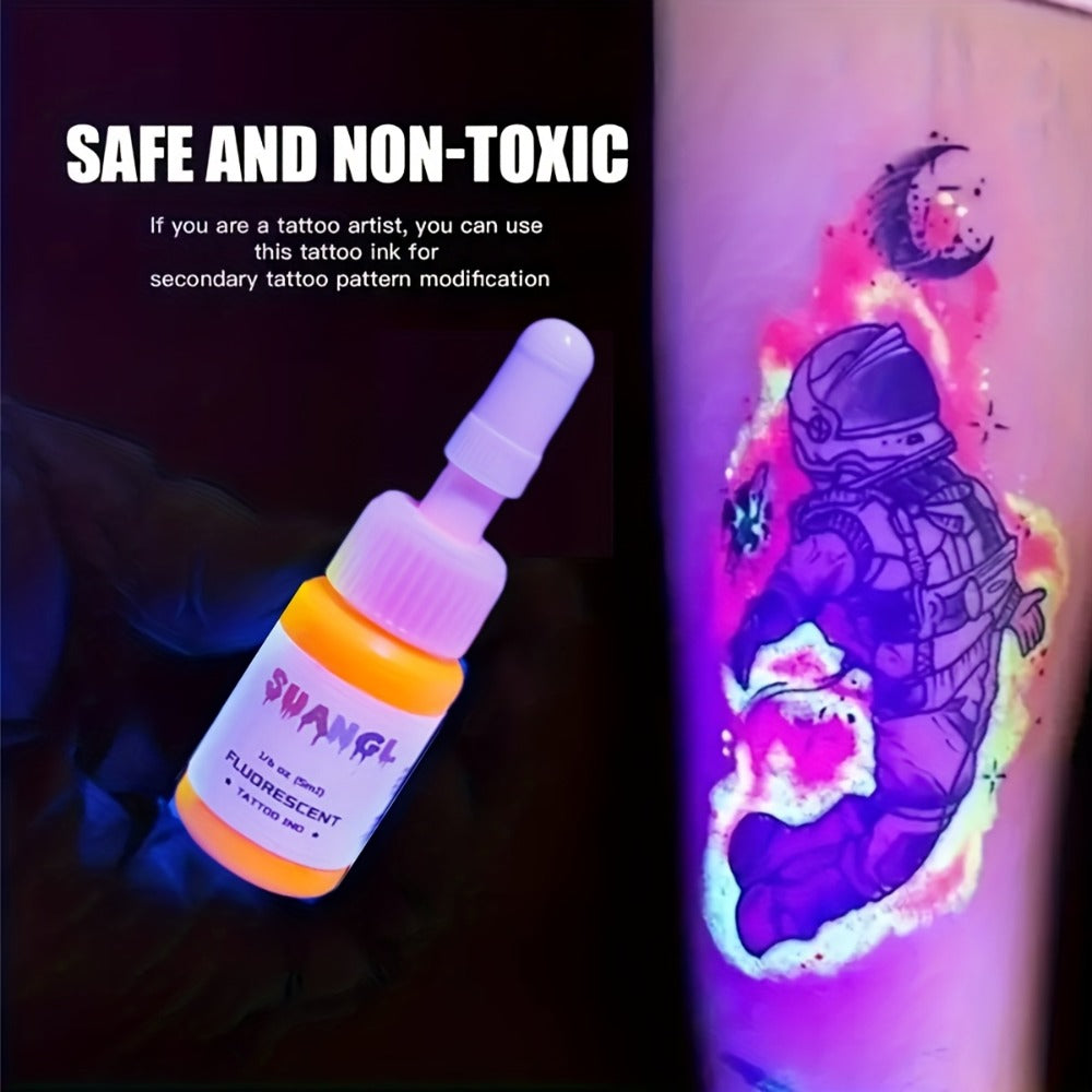 5 Milliliters (1/6 Ounce) Glow Tattoo Ink Suitable for /Blacklight Body Art - 8 Colors Fluorescent Tattoo Dye for Light Reactions, Professional & Use, Glow Parties, Tattoo Supplies