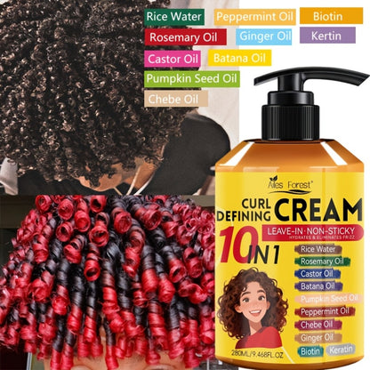 Curl Defining Cream Leave-In Moisturizing Styling Cream 10-in-1 Anti-Frizz Hydrating Conditioner for Curly Wavy Natural Hair Unisex 280ml