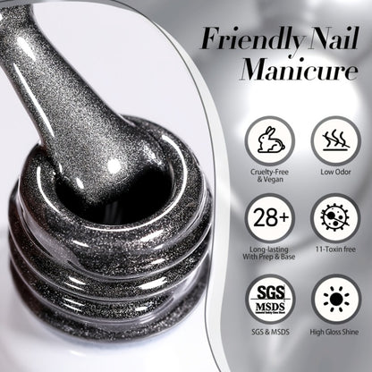 Black Cat Eye Magnetic Gel Nail Polish 10ml Glass Bead Iridescent Multicolor Shimmer – Soak-Off UV LED 30-Day Wear Shiny Line Effect, Salon Quality Nail Art for Women DIY Home Manicure