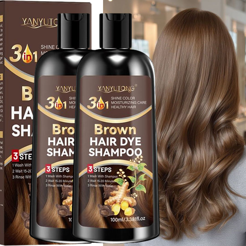 Set of Two, 3.38oz Brown Hair Dye Shampoo Enriched with Plant Extracts, Featuring Polygonum Multiflorum And Ginger Extracts, Provides Deep Moisture, Tames Frizz, Quickly Conceals Gray Hair, Gentle on Hair, Offers Long-Lasting Color