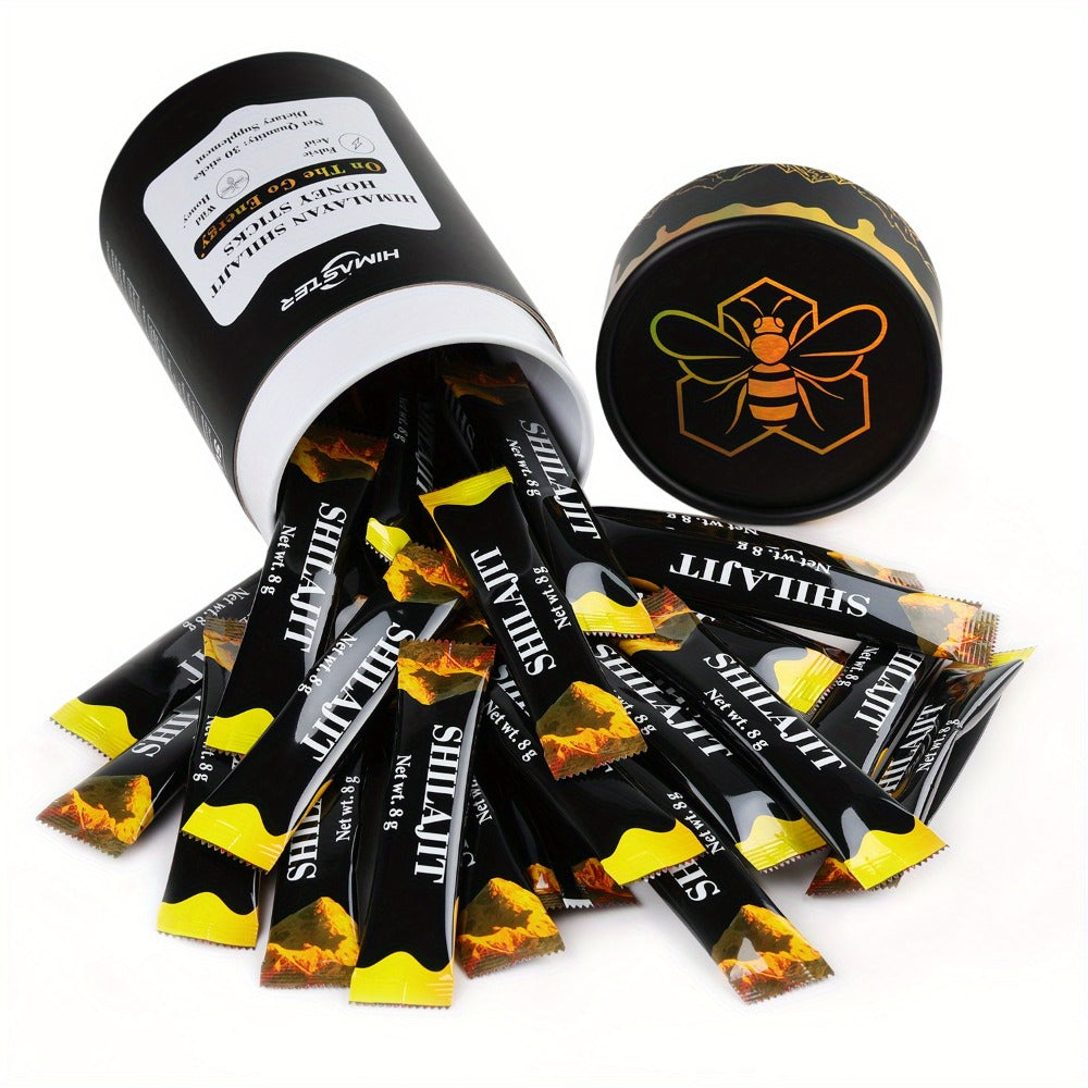 Himaster Shila Honey Sticks, 30 Sticks 1 Bottle Easy to Consume, Shila for Support, Vitality, 85+ Trace Minerals, 75%+ Fulvic Acid for Men & Women Himalayan Shila Sticks with Honey & Saffron