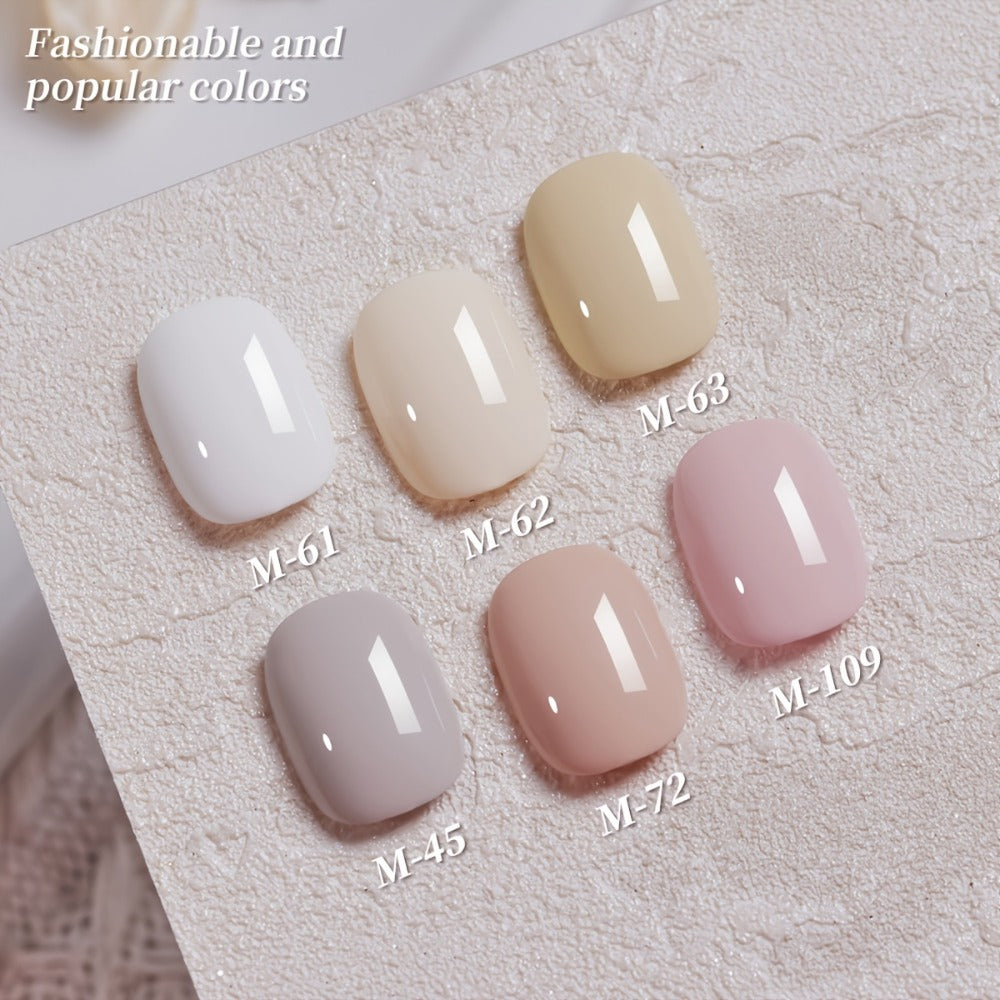 White Gel Nail Polish Set 6 Colors - Gentle White Collection Spring Summer Shades Milk Tea Cherry Blossom Pink Soak Off UV LED Gel Polish - Long Lasting Trendy Nail Art for Women