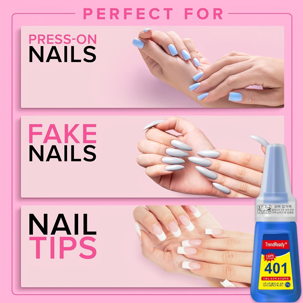 TrendReady 25g Nail Glue - Extreme Hold For Fake Nails & Tips, 30+ Days Wear, Smudge Proof, Salon Quality Kit