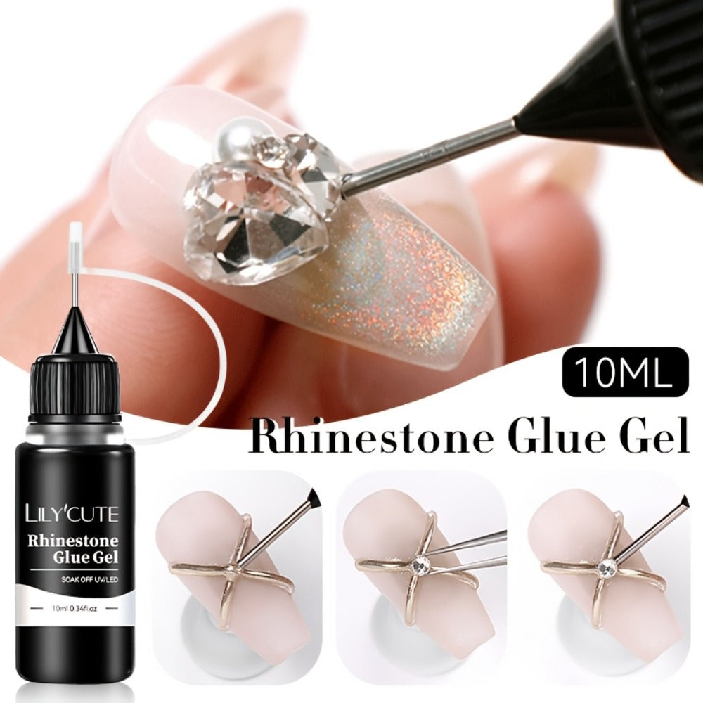 Nail Rhinestone Glue Gel 2pcs — Clear Nail Art Adhesive for 3D Rhinestones, Drill Jewelry & Decorations | LILYCUTE Sticky Nail Glue Gel 0.34oz