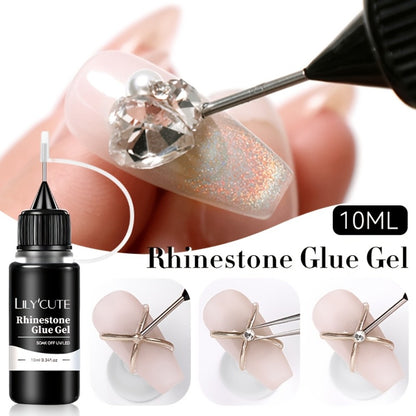 Nail Rhinestone Glue Gel 2pcs — Clear Nail Art Adhesive for 3D Rhinestones, Drill Jewelry & Decorations | LILYCUTE Sticky Nail Glue Gel 0.34oz