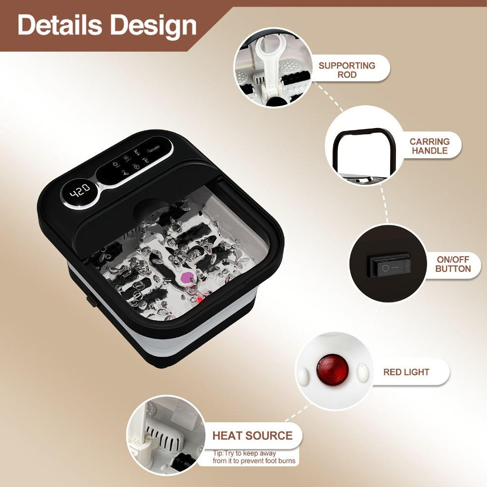 Collapsible Foot Spa And Massager With Heater And Temperature Control, Foot Bath Bowl With Bubbles, Six Massage Rollers, Vibration And Red Light, Foot Soak. Best Mothers Day Gifts