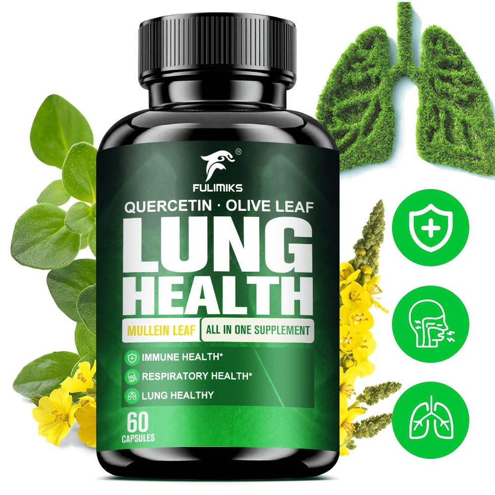 Lung Health Supplement Capsules, with Mullein Leaf, Olive Leaf Extract, for Respiratory & Lung Health, Immune Support, Day & Night Use, Family Wellness Gift