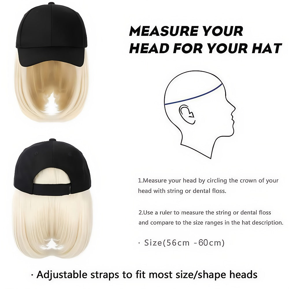 Hat Wig for Women Baseball Cap with Attached Hair Short Bob 12 Inch 2-in-1 Glueless Synthetic Straight Adjustable Breathable Cap Heat Resistant Natural Look Easy Wear
