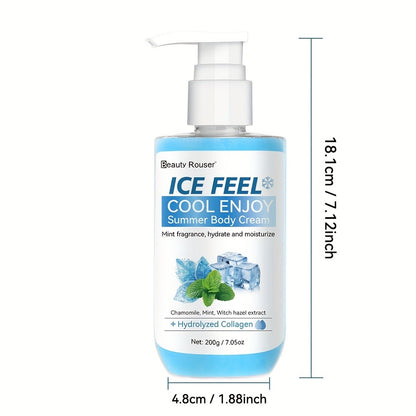 Cooling Body Cream with Mint Extract & Hydrolyzed Collagen - Hydrating Moisturizer for Dry Rough Skin Non-Greasy Lightweight Hypoallergenic Formula for All Skin Types Unisex
