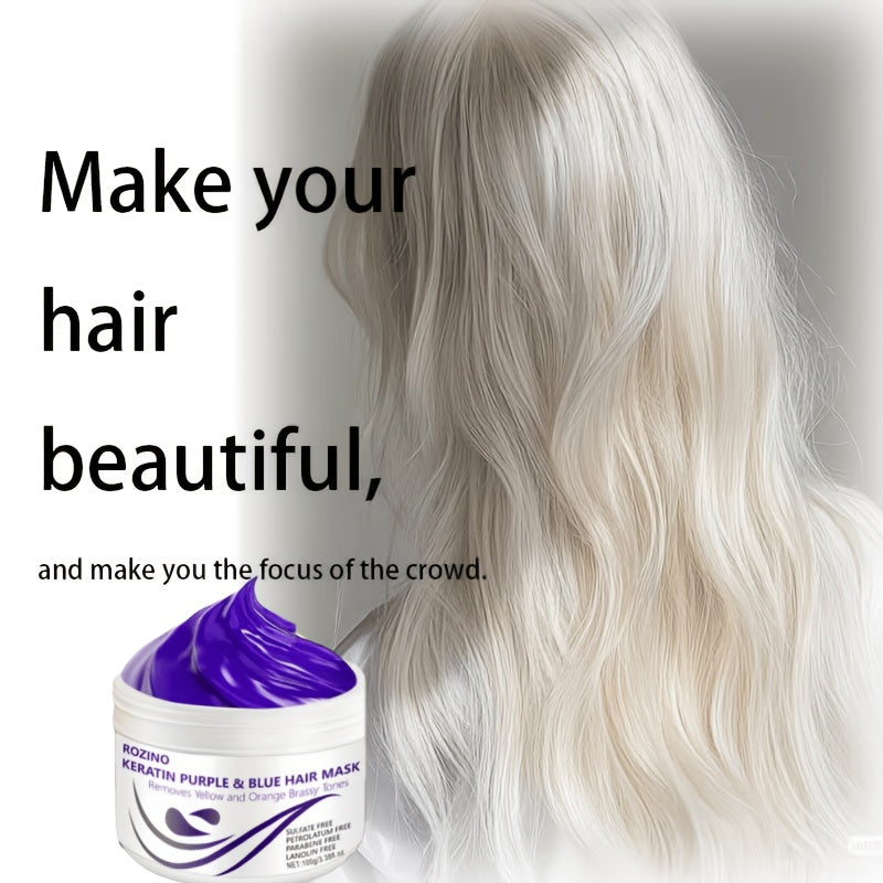 [Rozino Purple Hair Mask] 72-Hour Moisturizing, Removes Brassiness & Yellow Tones, Smooths Frizzy & Dry Hair In 3 Minutes, Enhances Luster with Violet, Keratin& Rosemary.Suitable for Blonde, Platinum, Bleached, Silvery, Gray, And Brass Hai