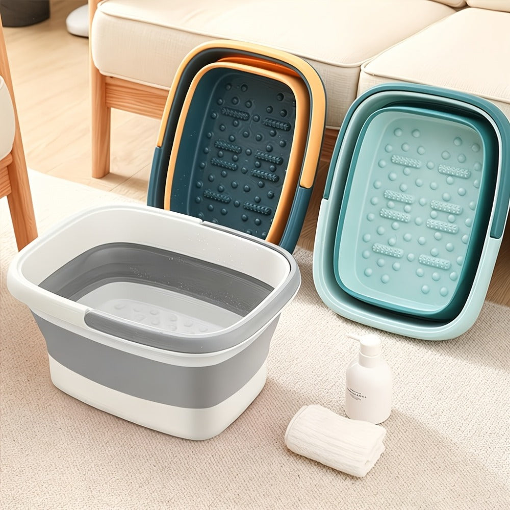 1 Pack Collapsible Foot Bath Basin for Soaking Feet, Foot Soak Tub, Plastic Foot Bucket with Handles And Massage Acupoint for Relief, Pedicure, Home Spa, Available in Four Colors, Including Grey, Green, Pink And Yellow