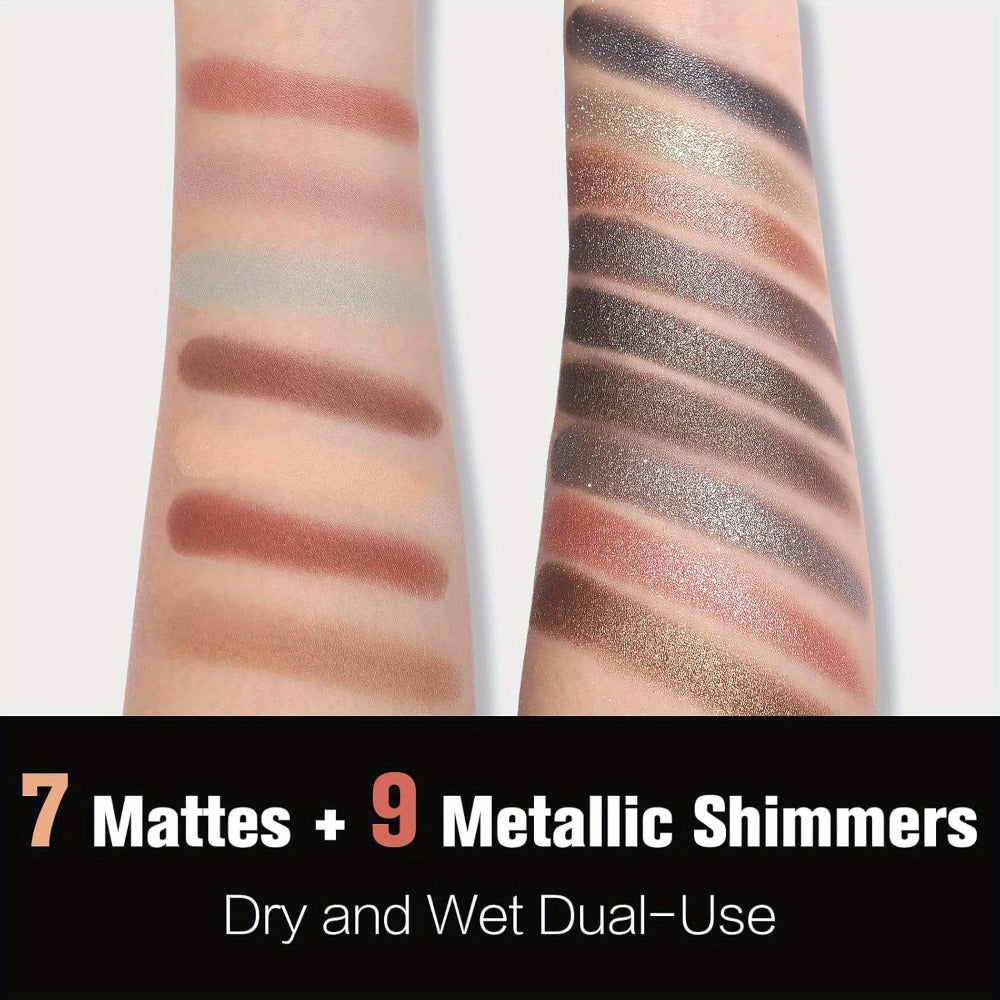 Eyeshadow Palette 16 Colors with 15 Brushes — Baked Matte Shimmer & Metallic Eye Shadow Set, High Pigment Long-Lasting Waterproof, Natural Nude & Coral Tones for Women & Girls, Complete Makeup Kit