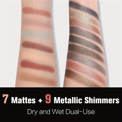 Eyeshadow Palette 16 Colors with 15 Brushes — Baked Matte Shimmer & Metallic Eye Shadow Set, High Pigment Long-Lasting Waterproof, Natural Nude & Coral Tones for Women & Girls, Complete Makeup Kit