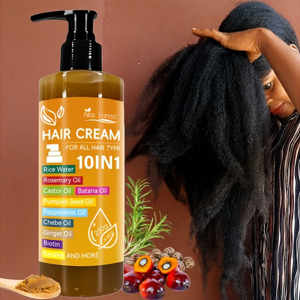 10-In-1 Hair Essence - High Permeability Hair Care Film, Containing Batana Oil, Rosemary Oil, Castor Oil, Biotin, Keratin, Ginger, Scallop Oil, Mint, Pumpkin Seeds And Rice Water, to Dry And Damaged Hair, Scalp Care, Make Hair Look Thicker