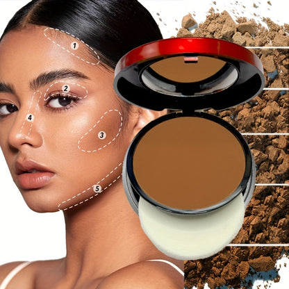 Contour & Foundation Powder Palette 6 Shades Matte Full Coverage Oil Control Waterproof Blush Bronzer Highlighter with Blending Puff Light to Dark Natural Finish