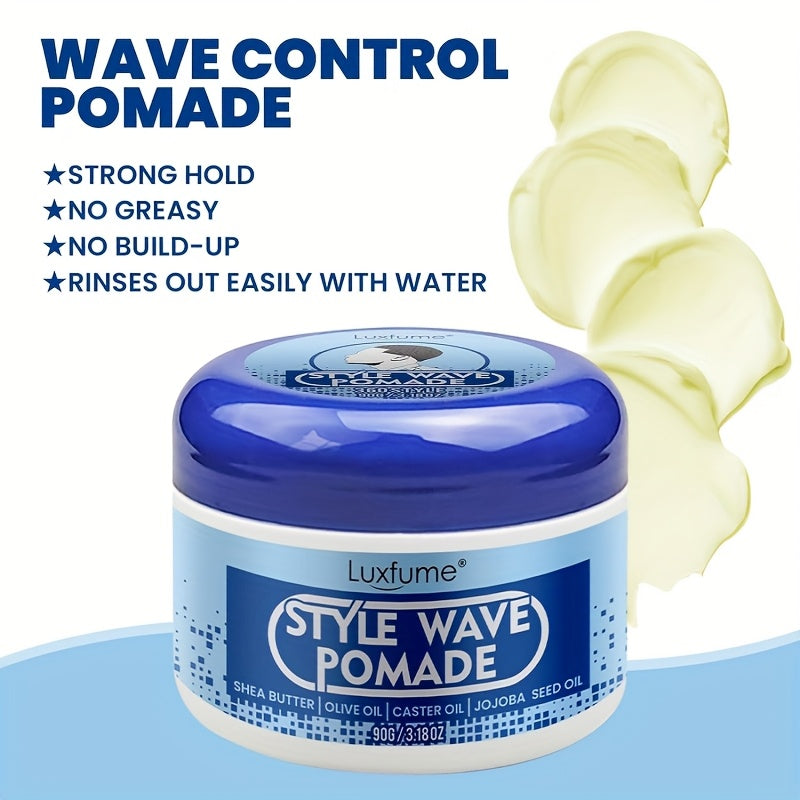 Luxfume Wave Pomade- 3.18oz, Strong Hold And Edge Control, Non-greasy, Easy to Wash Out, Suitable for All Hair Types, Enriched with Natural Botanical Extracts Styling Cream-wave Pommade Pour Hommes