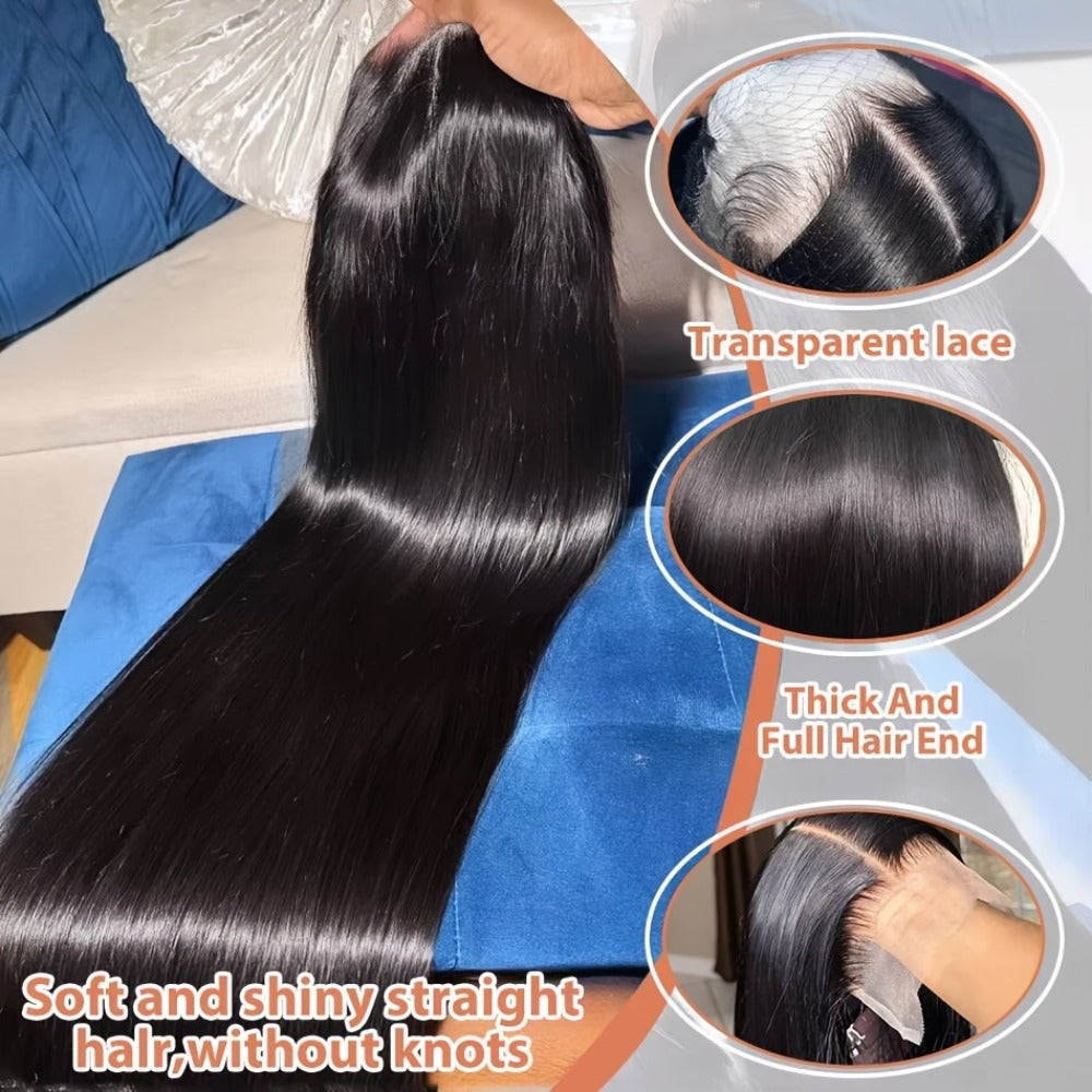 Put On and Go Glueless Human Hair Wig Bone Straight – Pre Cut 6x4.5 Transparent Lace, 200% Density Pre Plucked, Ready to Wear in 3 Seconds, Natural Black & Natural Color, 10–34 Inch