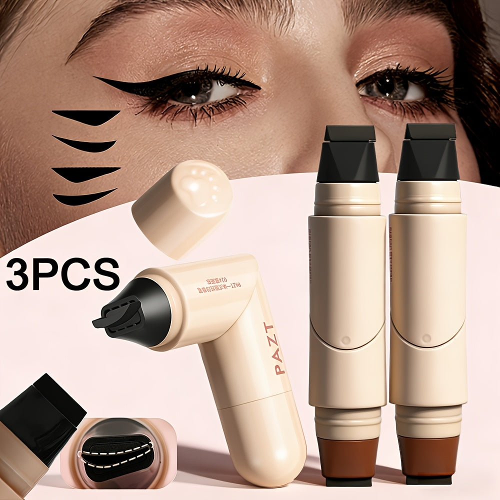 3pcs Double-headed Rotating Eyeliner Stamp Pen, Available In Two Colors (black/brown), One Stamp for Perfect Application, Quick-drying, Waterproof And Sweatproof, No Smudging, 24-hour Wear, Suitable for Beginners