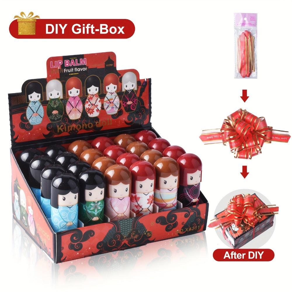 Set of 24 Lip Balms in a Charming Doll Design, Keeps Lips Safe, Provides Lasting Hydration, And Helps Avoid Dryness Each X 24