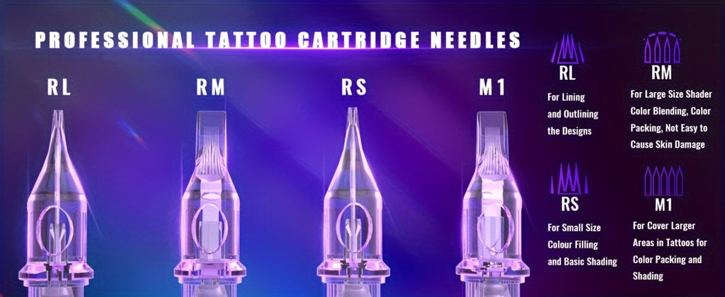 50pcs Pack Disposable Tattoo Cartridges Needles - Stainless Suitable for Tattoo Machine, RM/RL/M1/RS Needle Tips with Row, Round Cut & Mist Needles for Professional Tattoo Studio, Tattoo Equipment