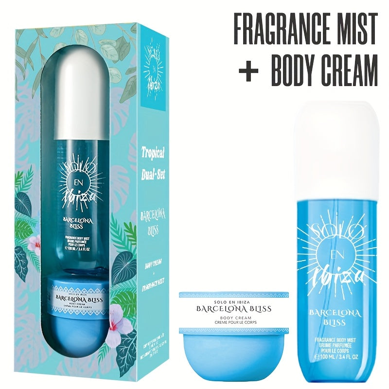 Body Hair Fragrance Mist Gift Set 2-Piece SOLO EN IBIZA Perfume Mist Body Cream Long Lasting Vanilla Fruit Scent 3.4 fl oz Unisex for Men Women 4 Scent Varieties