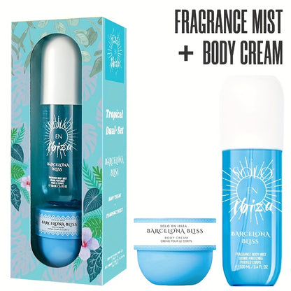 Body Hair Fragrance Mist Gift Set 2-Piece SOLO EN IBIZA Perfume Mist Body Cream Long Lasting Vanilla Fruit Scent 3.4 fl oz Unisex for Men Women 4 Scent Varieties