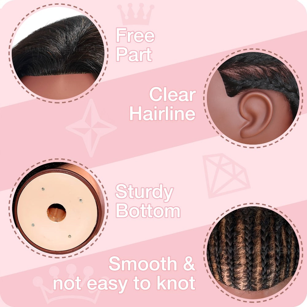 Mannequin Head with Hair 18 Inch — Cosmetology Training Practice Doll Head for Hair Styling, Cutting, Braiding, Clamp Holder, Comb & Clip Practice