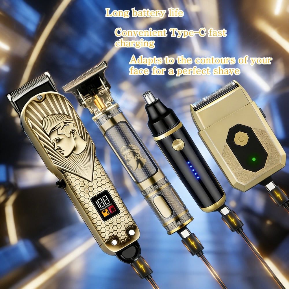 4-in-1 Cordless Men' Hair Clippers & Beard Trimmer with Electric Shaver & Nose Trimmer - Rechargeable Professional Hair Cutting System Suitable for Barbershop, Home Use, Gift for Dad, Husband, Birthday/Christmas Present - -in- Grooming Kit