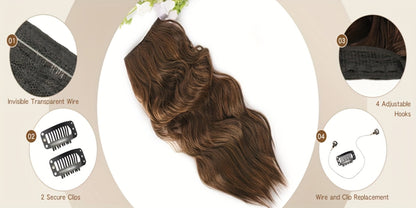 Invisible Wire Hair Extensions for Women Synthetic Wavy Wig with Clear Wire 18 Inch Multi-Color Balayage Highlight Natural Look Glueless No Damage Easy Apply