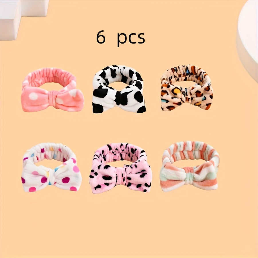 Headbands for Women 6 Pack Bow Design Soft Fabric Elastic Hair Bands for Makeup Spa Shower Skincare Routine Patterned Polyester Hair Headband for All Hair Types Beauty Accessory Gift Set