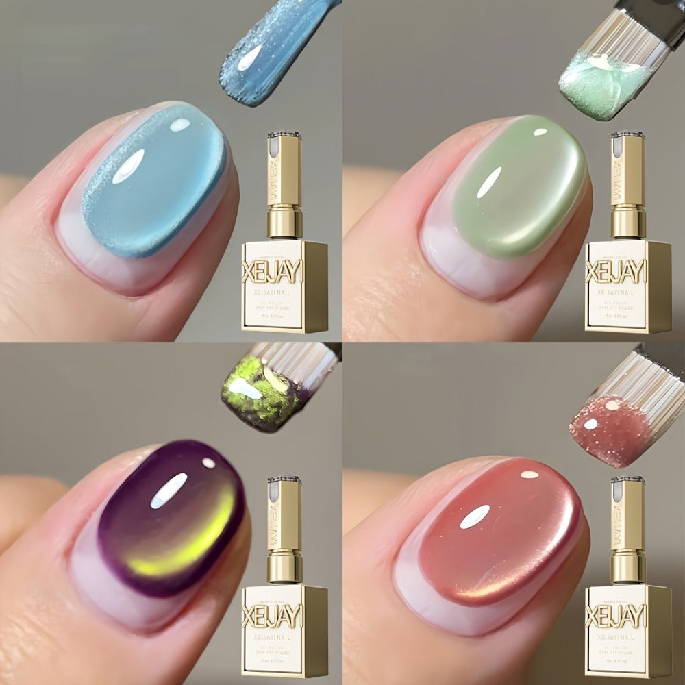 Trends for Cat Eye Nails in 2025: Holographic Nail Art in Four Colors, 0.51oz Reflective Cat'S Eye Magnetic Nail Gel for Soaking, LED Gel, Salon Quality Tools for Women'S Nail Art, Fashionable Nail Gel