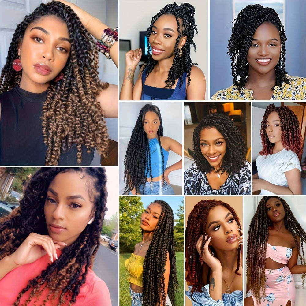 Passion Twist Crochet Hair 8 Packs Pre-Twisted Pre-Looped Curly Ends Bohemian Short Twist Braids Women 8-12 Inch 1B Natural Black Honey Blonde Auburn Burgundy Copper