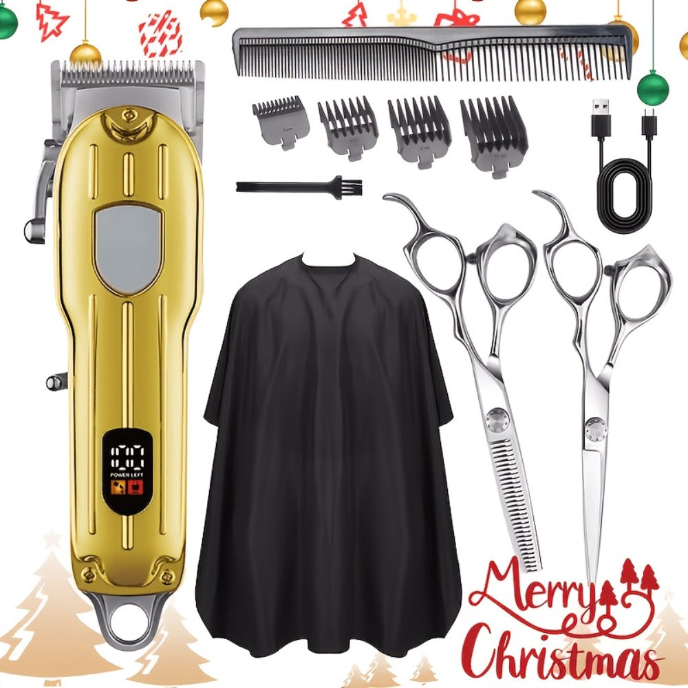 Professional Men's Hair Clipper Set with Digital Size Adjustment & USB- Clippers - Complete Kit with Scissors, 4 Limit Combs & Cleaning Brush - Barber Kit for Dad, Husband, (Ideal Gift)