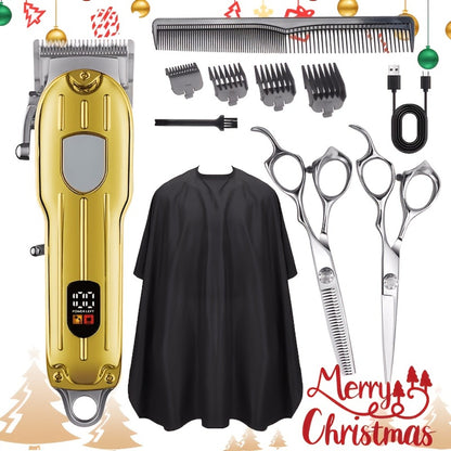 Barber Hair Clipper Kit for Men Professional USB Rechargeable Digital Size Adjustment Complete Set with Scissors 4 Limit Combs Cleaning Brush Gift for Dad Husband
