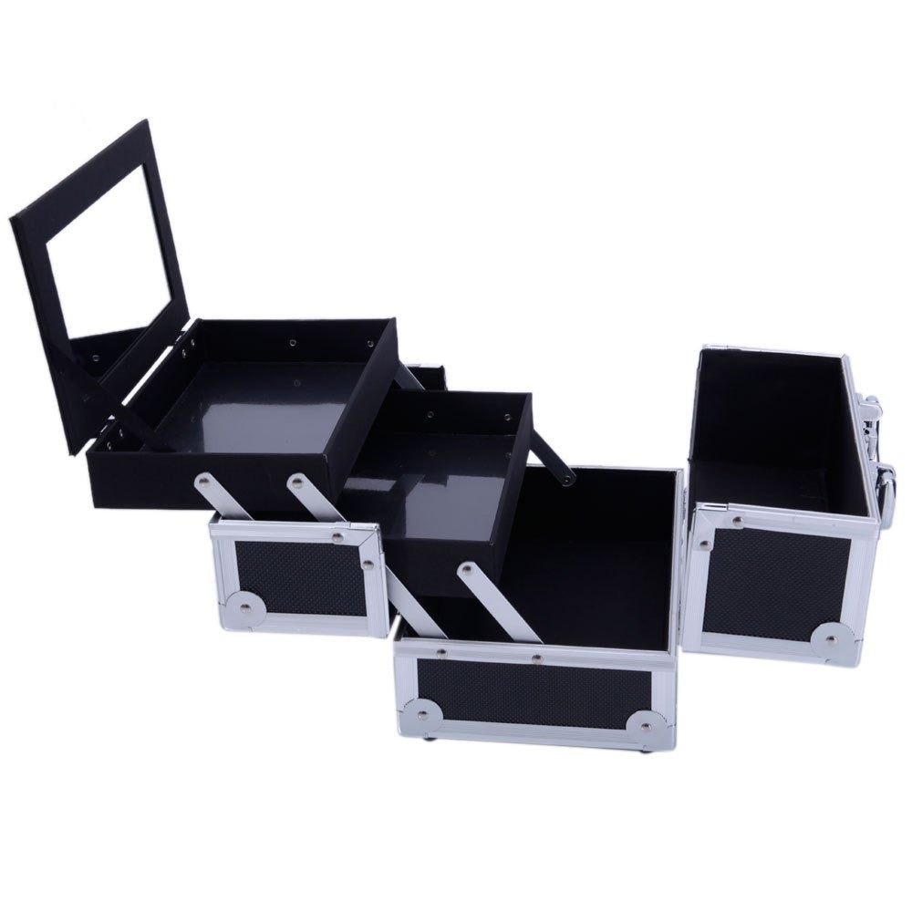 Professional Makeup Train Case, Large Capacity Aluminum Cosmetic Trolley Organizer, Portable Jewelry Storage Box with Adjustable Dividers & Lockable Keys, Travel Makeup Artist Tool Box