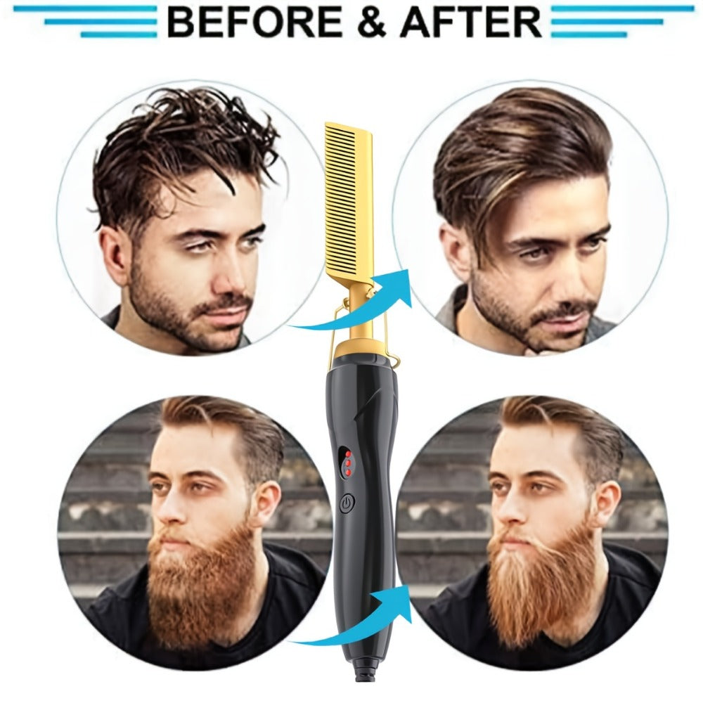 Hot Comb Hair Straightener, 2in 1 Ceramic Comb Safe Portable Curling Iron Heated Brush, Fake Electricity Heated Comb, Beard, Portable Anti-burn Curling Ceramic Straightening Pressing Comb, Suitable for Home and Travel, Holiday Gift