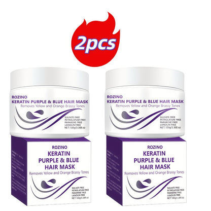 Purple Hair Mask Toner 2-Pack 3.53oz | 72-Hour Moisturizing Removes Brassiness Yellow Tones | Violet Keratin Rosemary | Smooths Frizzy Dry Hair in 3 Min | Blonde Platinum Gray