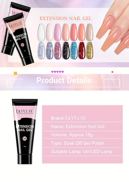 Nail Extension Gel Quick Builder White Nude Pink Crystal Acrylic UV LED Nail Construction Kit for Salon & Home Manicure 0.51oz 15g