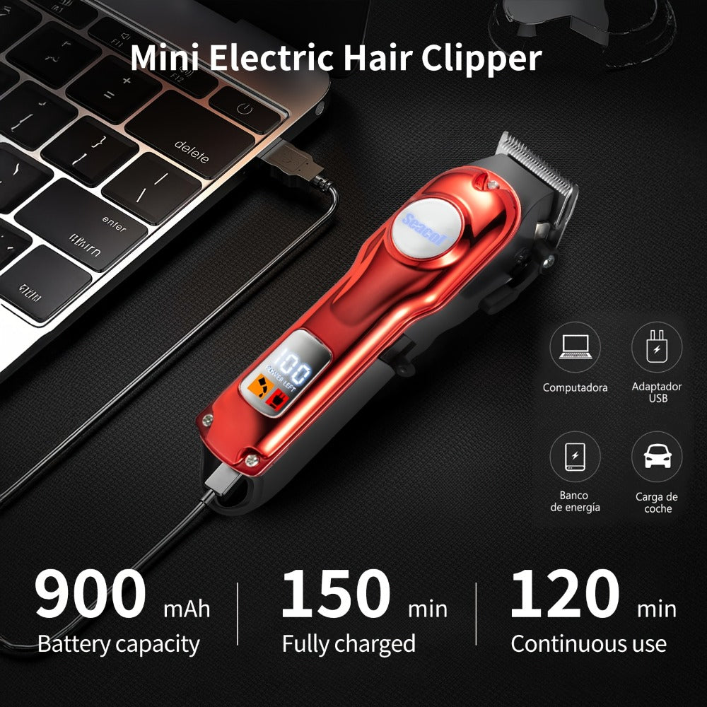 Professional Hair Clippers for Men - USB Rechargeable Electric Trimmer, LCD Display, 900mAh Battery, Limit Combs & Cleaning Brush Included, Black Red